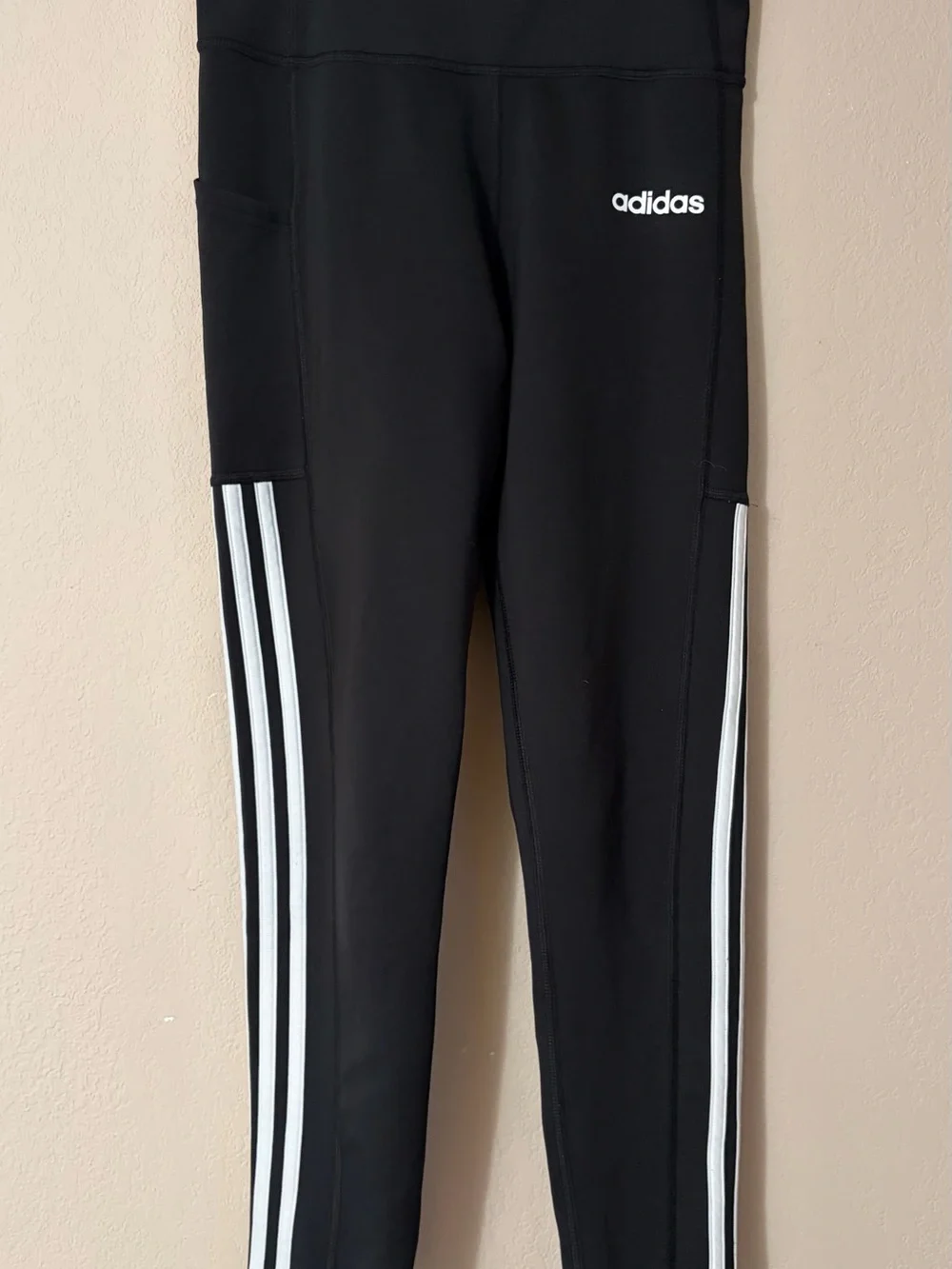 Adidas Climalite Black 3 Stripe Side Pocket Leggings Womens Small High Rise‎ Gym